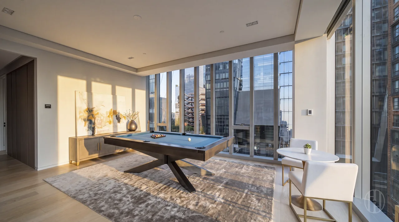 Sunlit entertaining room at 515 West 29th Street, Residence 9