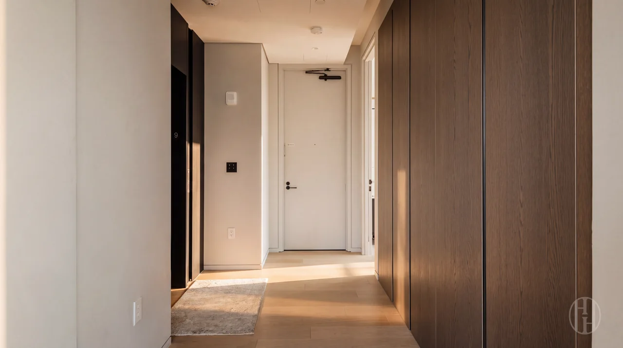 Entry hall and wood cabinetry at 515 West 29th Street, Residence 9
