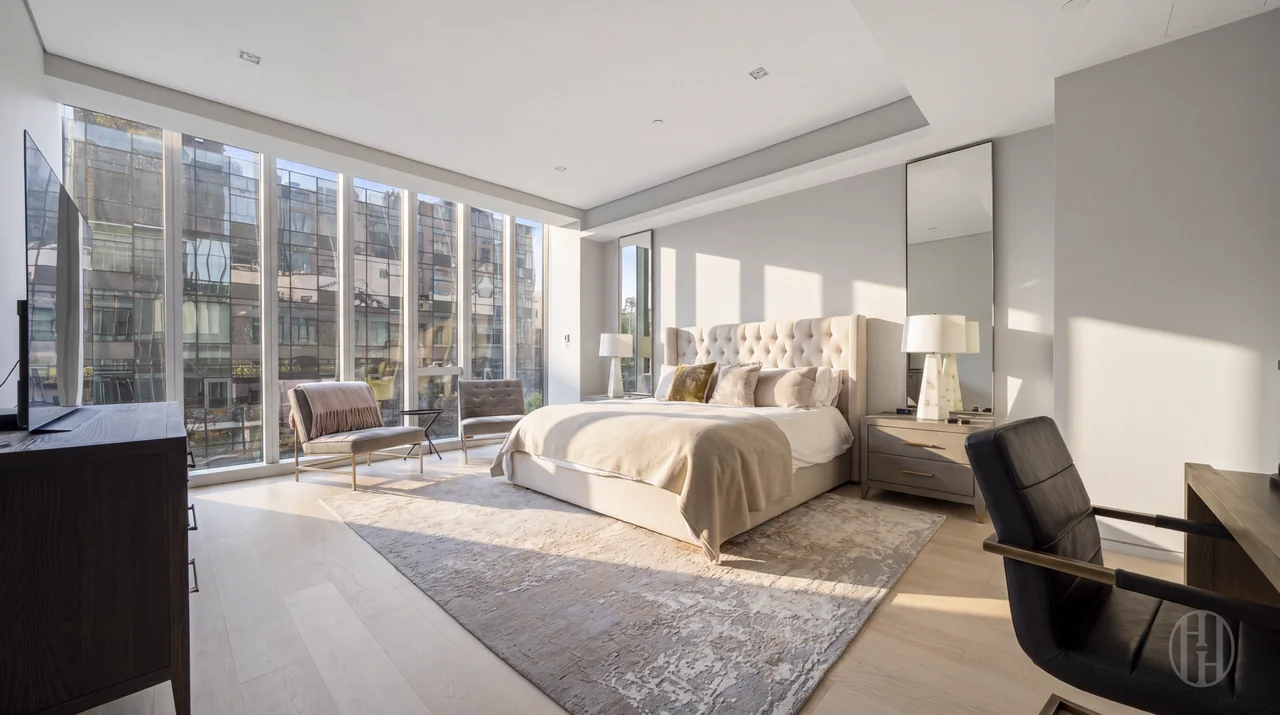 Primary bedroom with city views at 515 West 29th Street, Residence 9