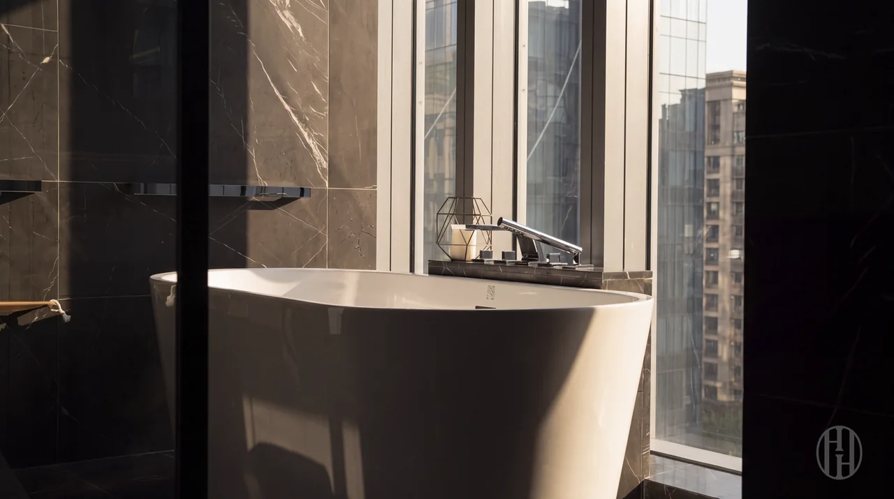 Freestanding tub beside window at 515 West 29th Street, Residence 9